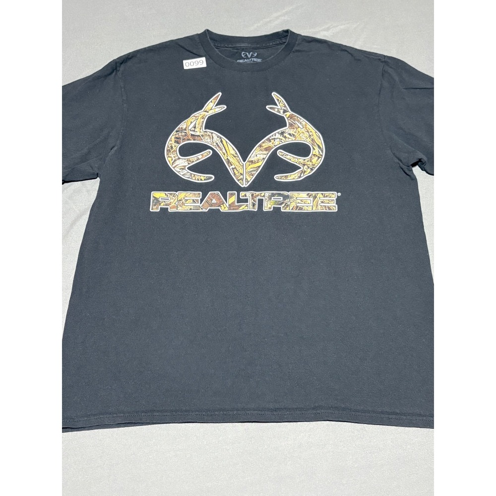 Realtree Mens Camo Antler Logo Graphic T-Shirt Black Size Large Cotton Tee